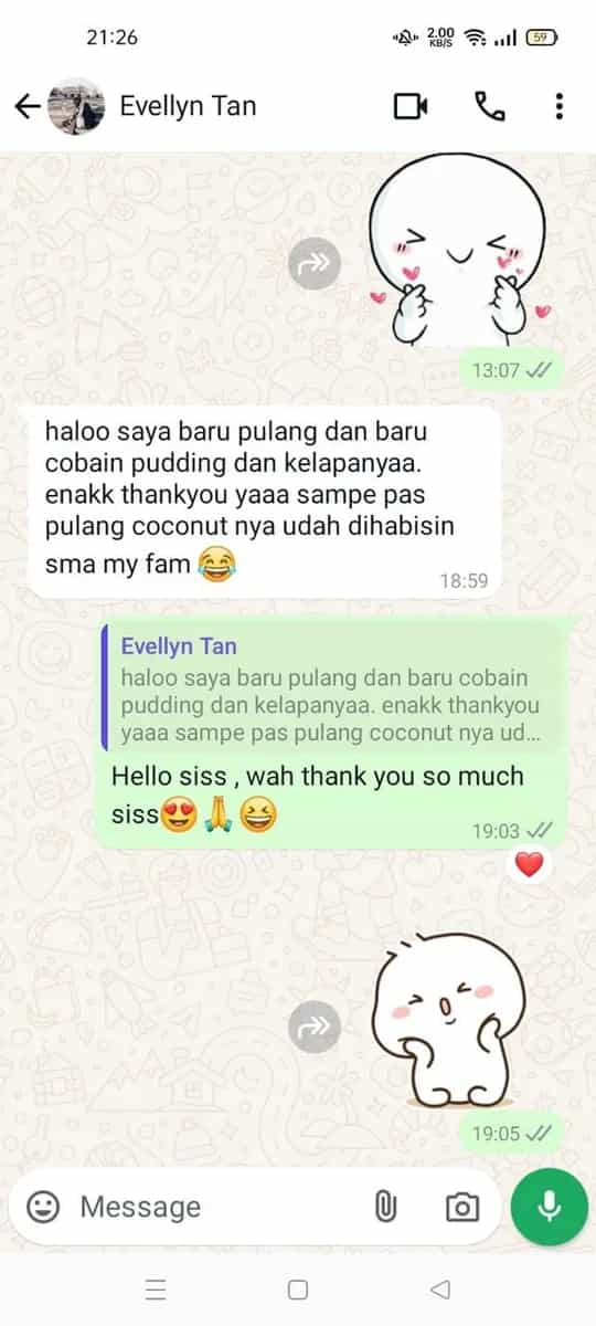 Screenshot testimoni dari Evellyn Tan